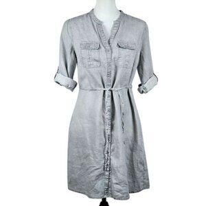 Malvin I‎ Love Linen Gray Button Down Shirt Dress 8 Minimalist Coastal Capsule